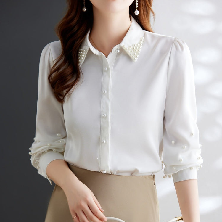 Beaded Long-sleeve Lapel Cardigan Shirt