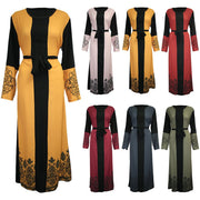 Elegant Printed Long-sleeve Patchwork Dress