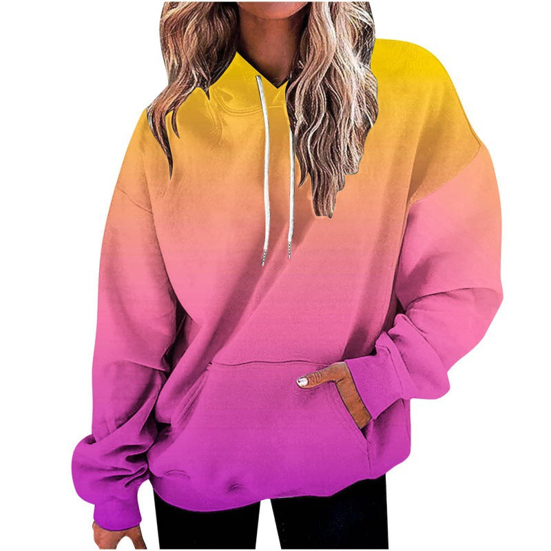 Women's Digital Print Loose Fit Hooded Sweater