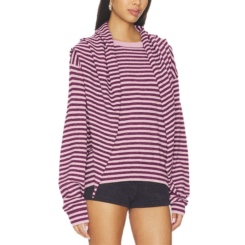 Womens Striped Fashionable Knit Top