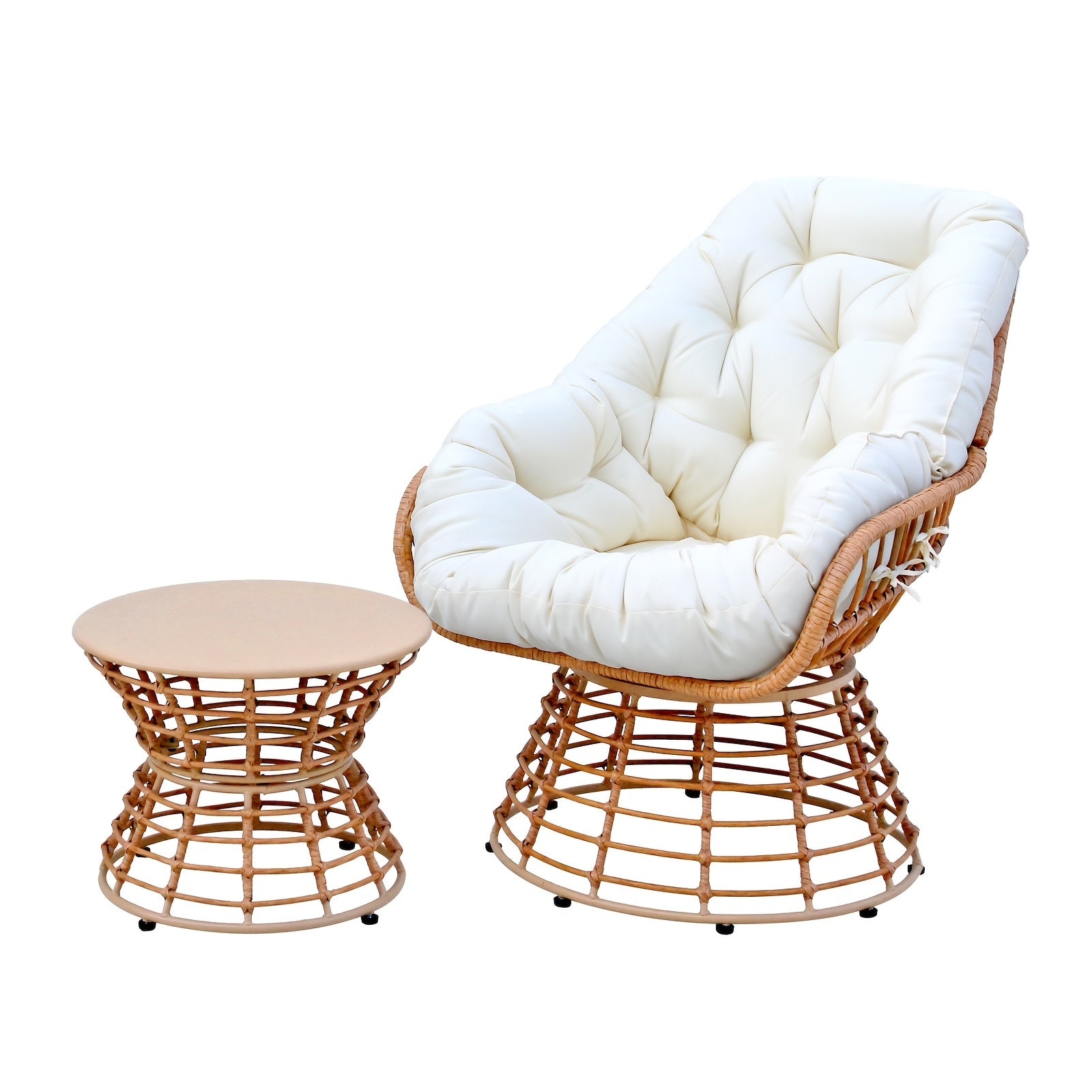 Outdoor Patio Swivel Chair 360 Degree Rotation, Wicker Bistro Set with Thick Cushions, Wicker Lounger Chairs, Rattan Chairs Conversation Set, Coffee Table, Ottoman, Garden Balcony Backyard, Ergonomic Design