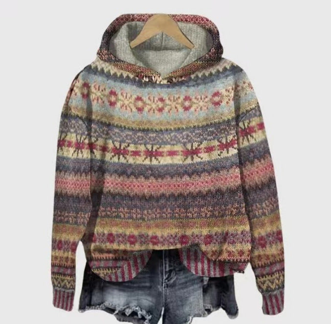 Festive Christmas Holiday Casual Printed Hoodie Sweater