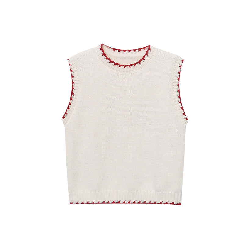 Womens Color-block Seamed Crew-neck Knitted Vest