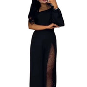 Sexy Oblique Shoulder High Slit Long Sleeve Jumpsuit