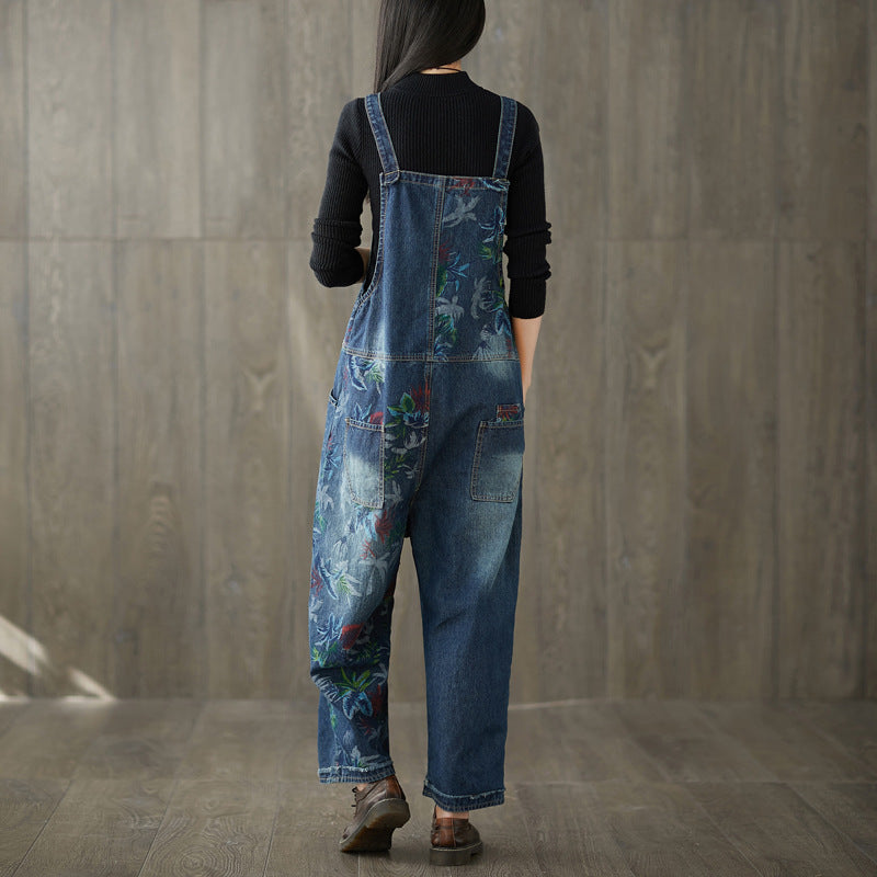 Distressed Patchwork Denim Overalls Streetwear Jeans