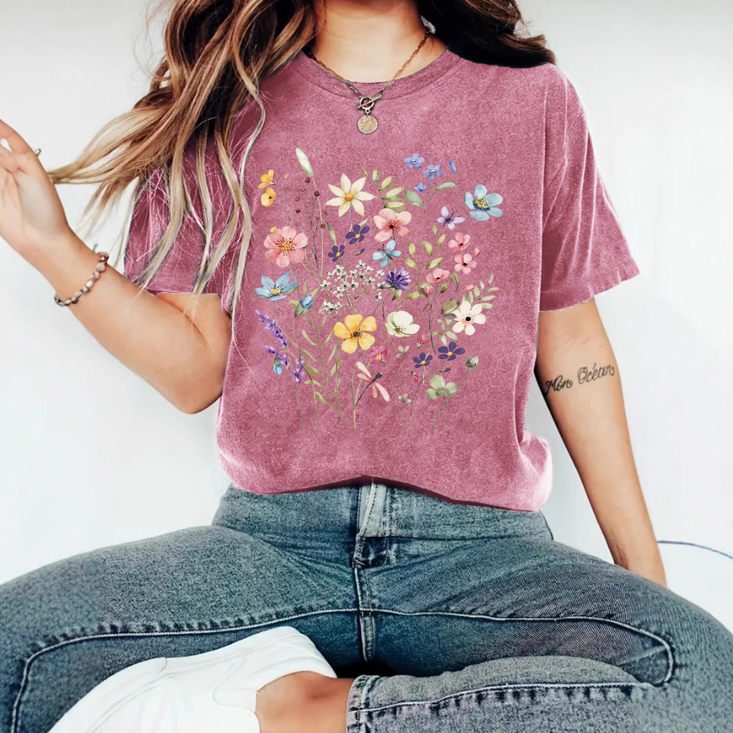 Floral Print Short‑Sleeve T‑Shirt – Elegant & Lightweight