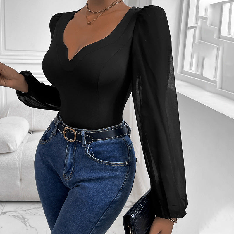 Women's Mesh V-Neck Patchwork Romper