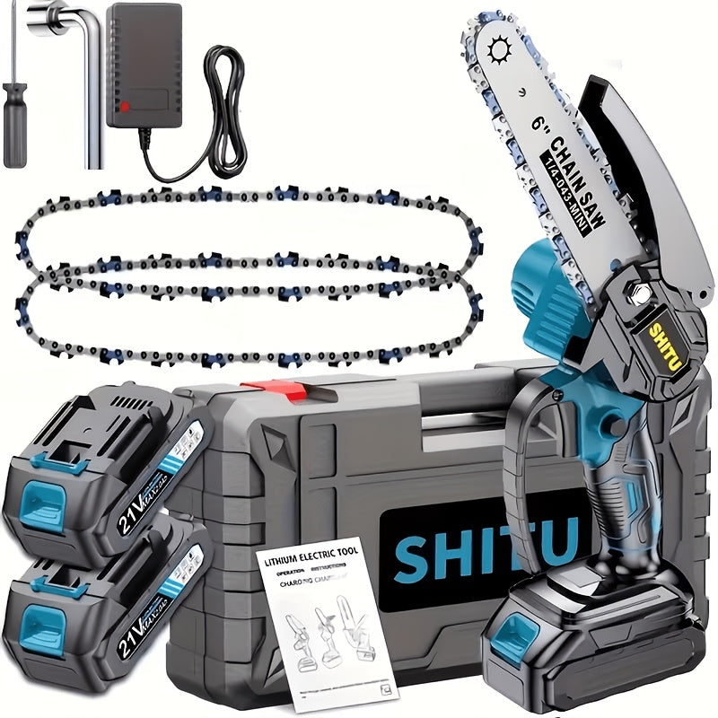 Mini Cordless Chainsaw – Lightweight Handheld Electric Tree Cutter with Splash Guard, Safety Lock, Optional Rechargeable Battery