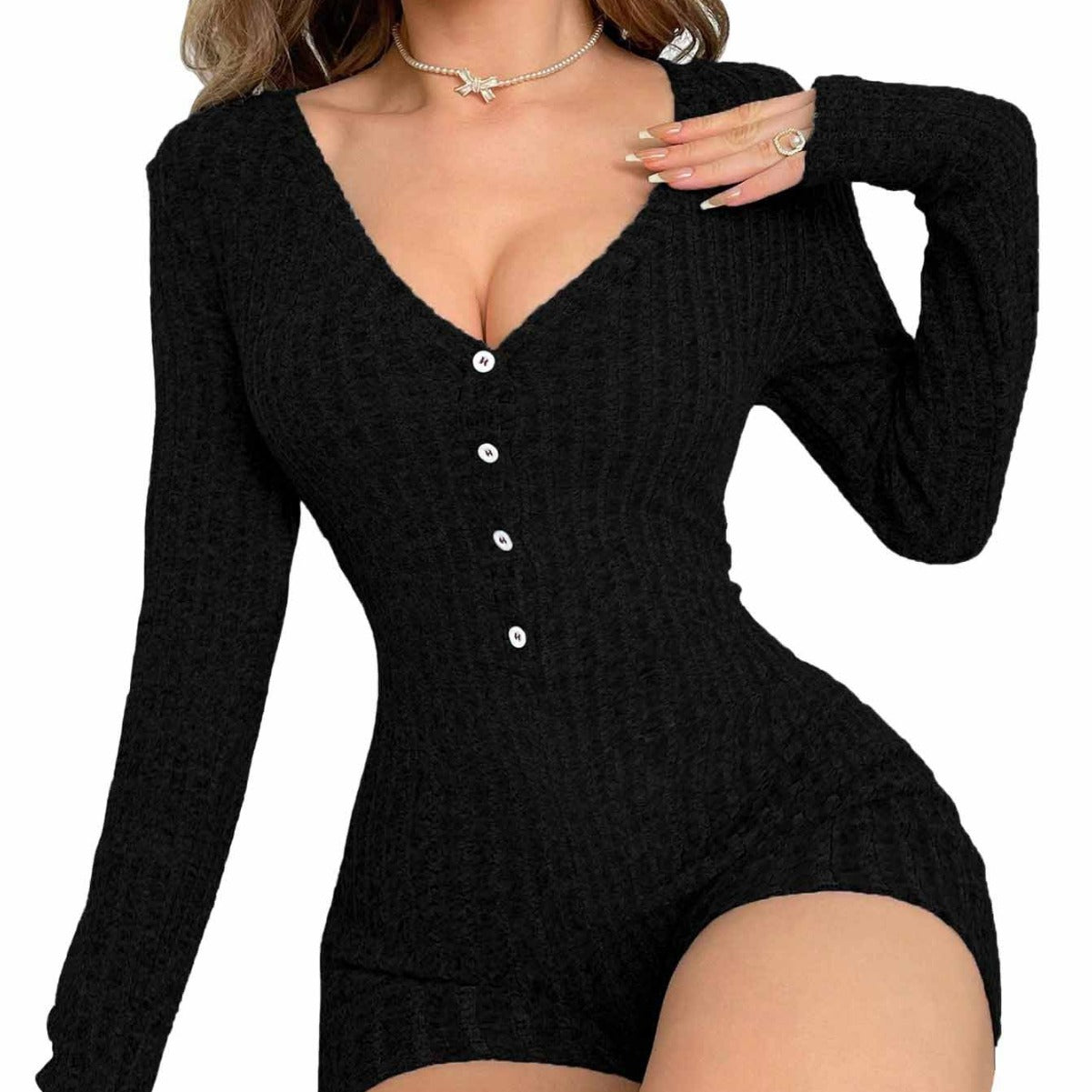 Women's Slim-Fit Casual Long-Sleeve Lounge Jumpsuit