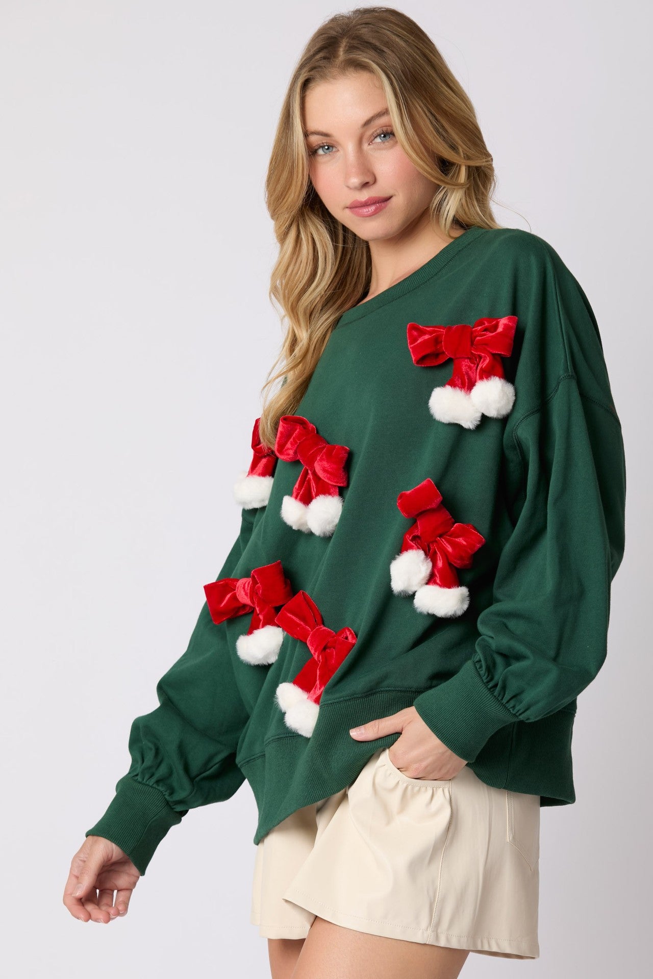 Festive Christmas Bowknot Long Sleeve Casual Sweatshirt