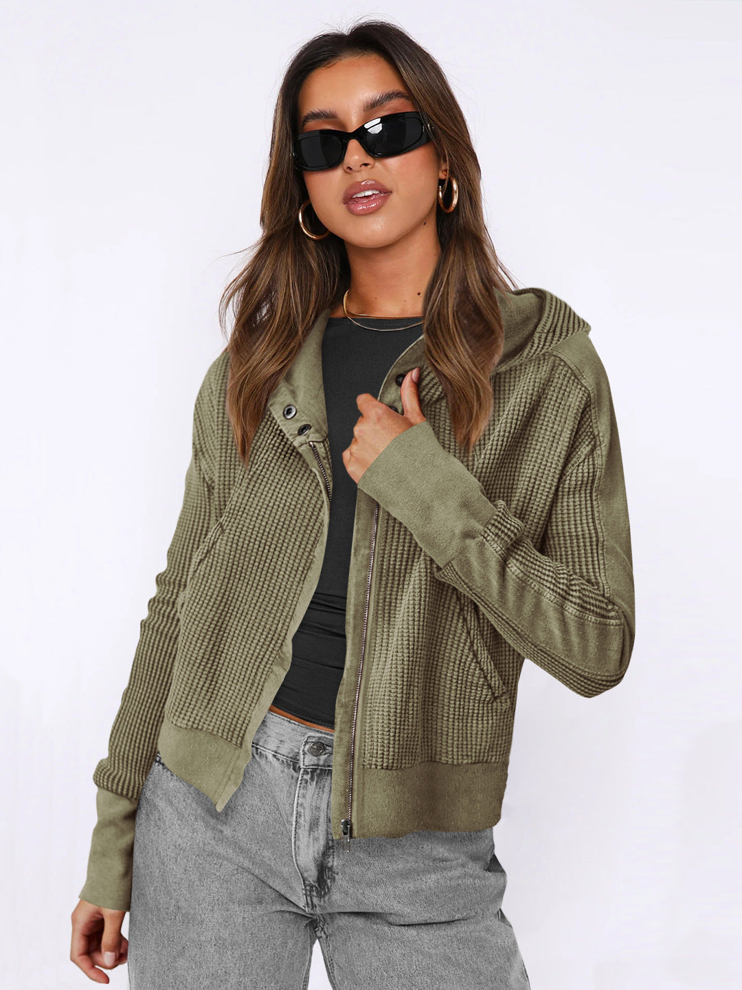 Casual Patchwork Zip-Up Long Sleeve Cardigan Sweater