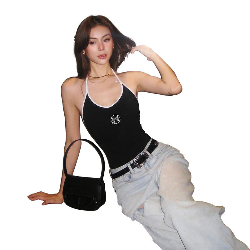 Summer Fashion Women's Color-contrasting Stripe Sling Top Jumpsuit