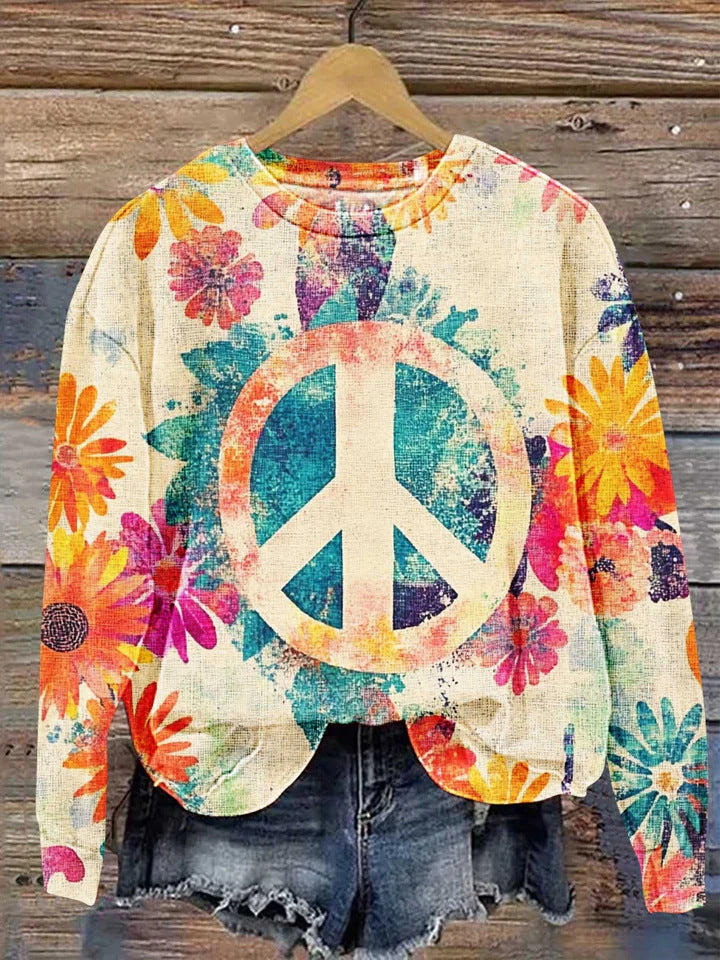 Women's Printed Drop-Shoulder Casual Pullover Sweater