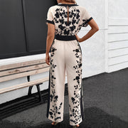 Chic Colorblock Tie-Waist Short-Sleeve Jumpsuit