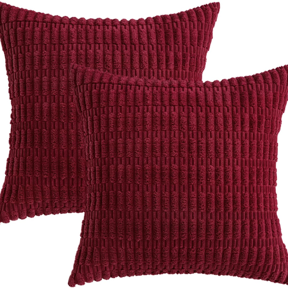Christmas Corduroy Decorative Throw Pillow Covers 18x18 Burgundy