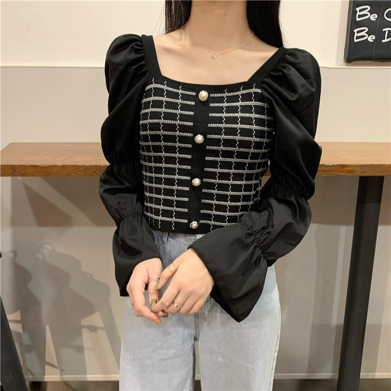 Woman Square-neck Shirt Short Temperament Shirt