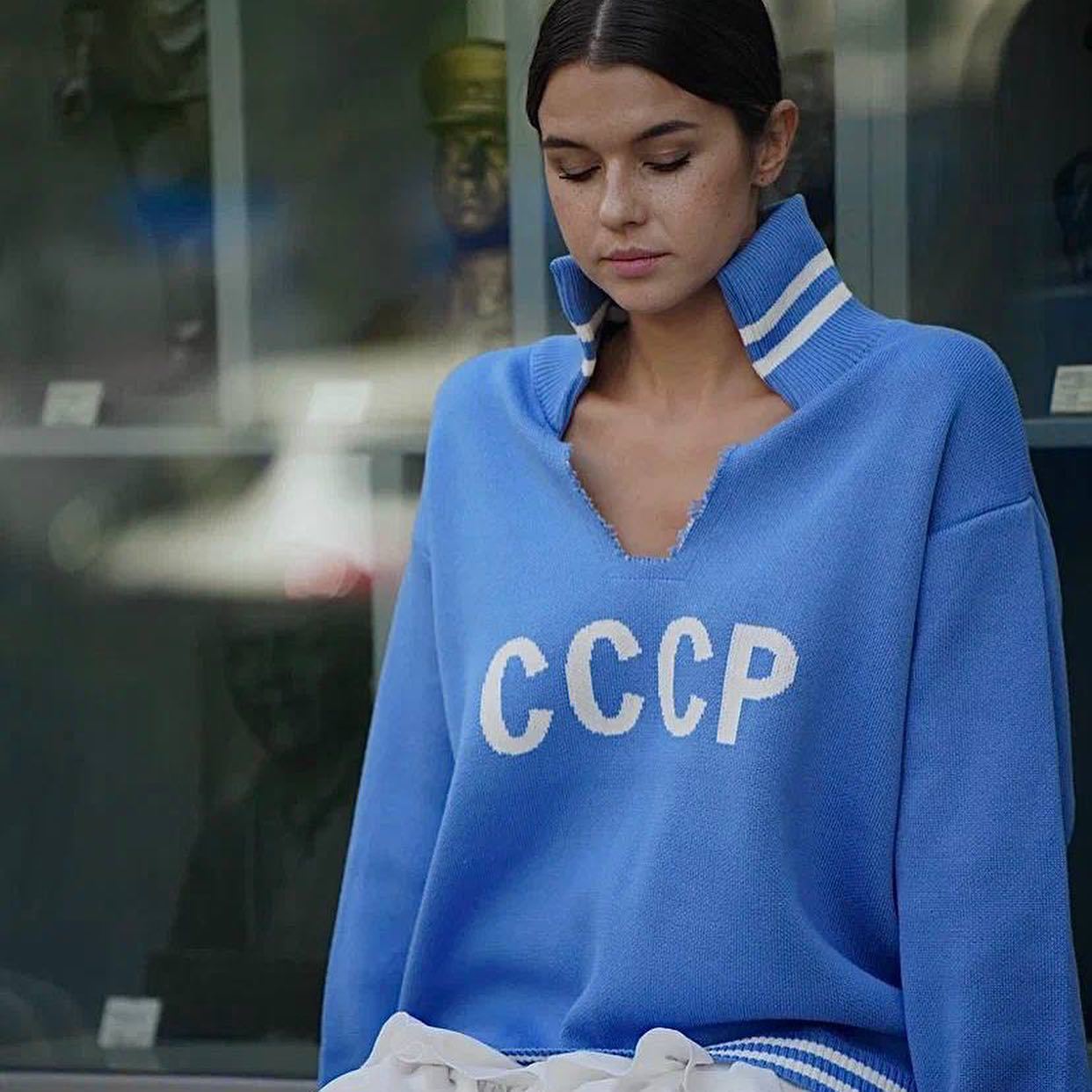 Chic Letter Lapel Yarn-Dyed Knit Sweater