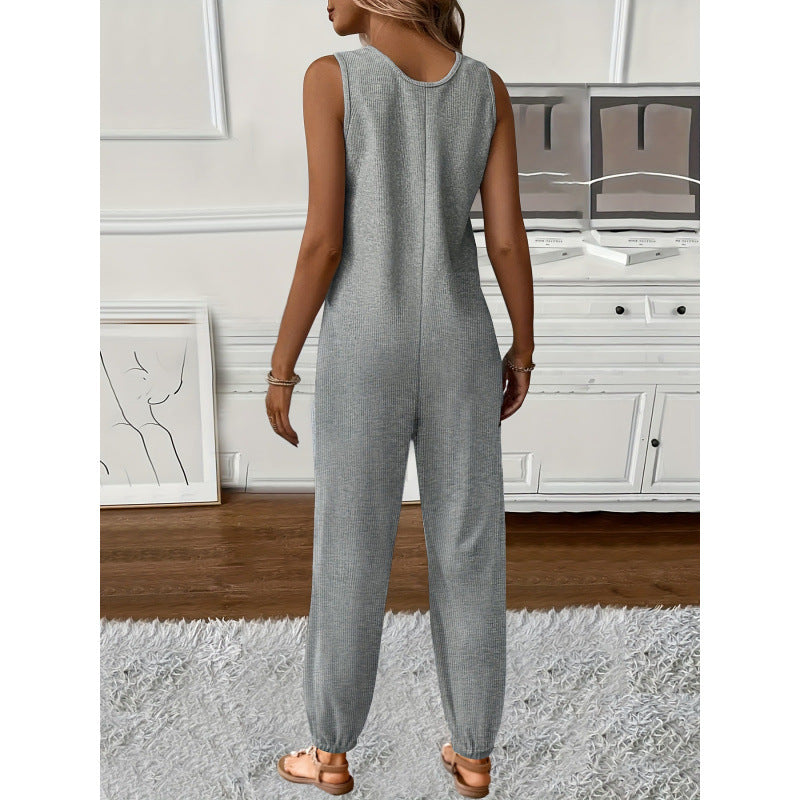 Casual V-Neck Sleeveless Cropped Jumpsuit