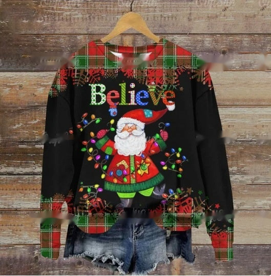 Women's Festive Holiday Print Crewneck Christmas Sweater