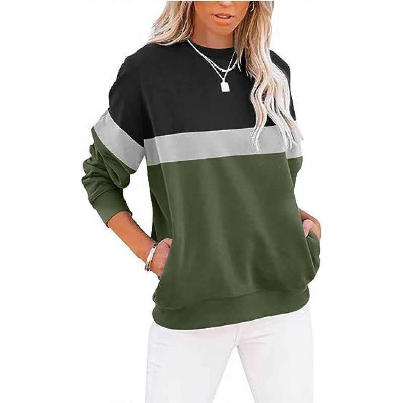 Women's Color-Block Long Sleeve Casual Sports Pullover Sweater