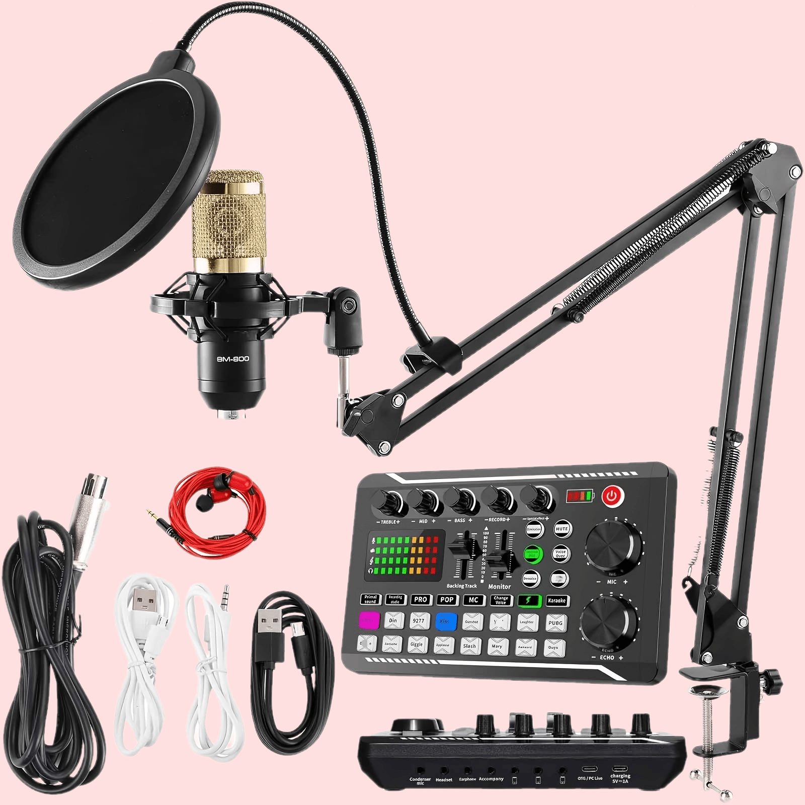 Portable Home Studio Recording Kit with Condenser Microphone and Audio Mixer for Smartphone and Tablet (No Adapter Included)