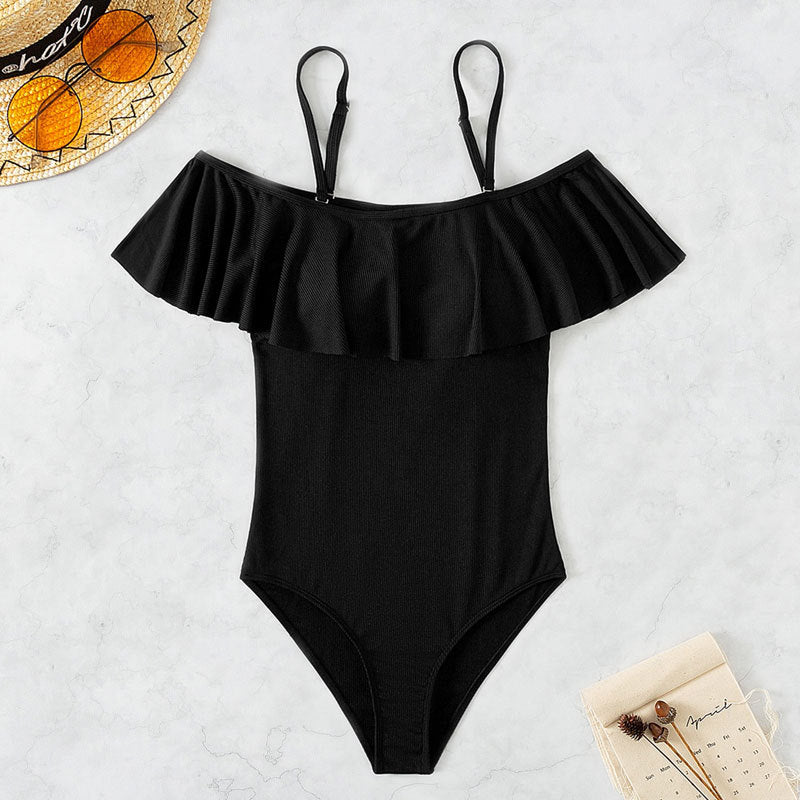 Ruffled Leopard One-Piece Bikini Swimsuit