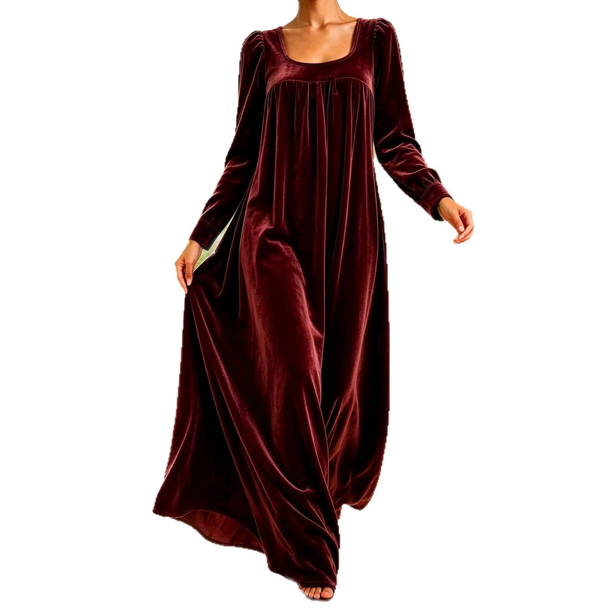 Womens Long-sleeved Velvet Loose-fit Maxi Dress