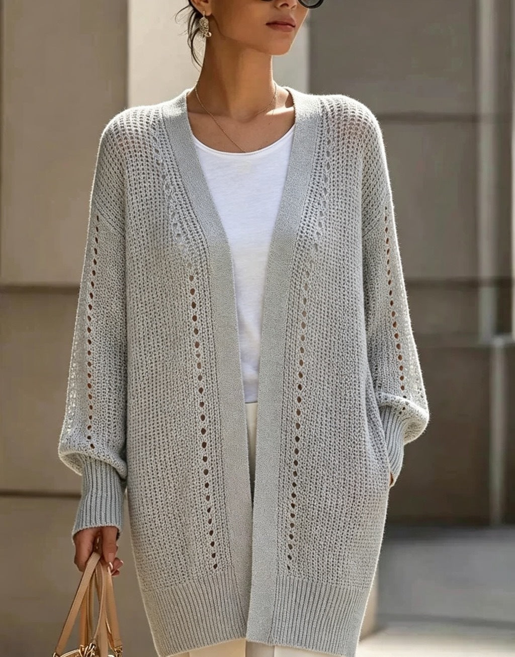 Hollow-out Womens Loose-fitting Laid-back Style Coat Sweater