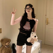 Chic Slim Fit Color Block Long-Sleeve Crop Tee