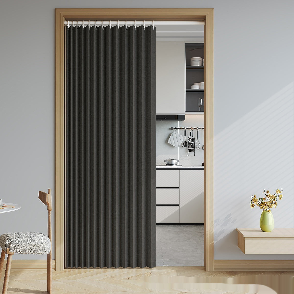 Household Solid Color Folding Partition Door Curtain