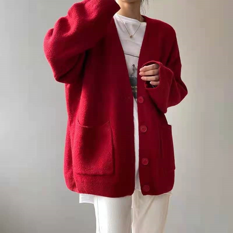Cozy Preppy Knit Cardigan - Chic Loose Button-Up Sweater