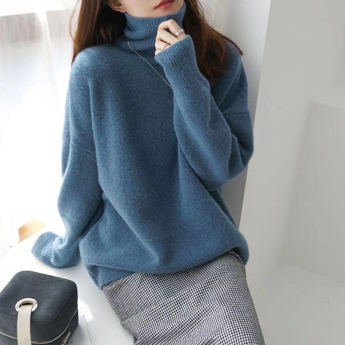High-neck Women's Loose Versatile Knit Pullover Sweater