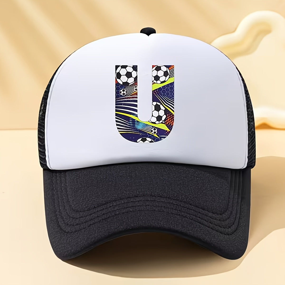 Kids Soccer-Themed Mesh Trucker Cap with A‑Z Letter Print