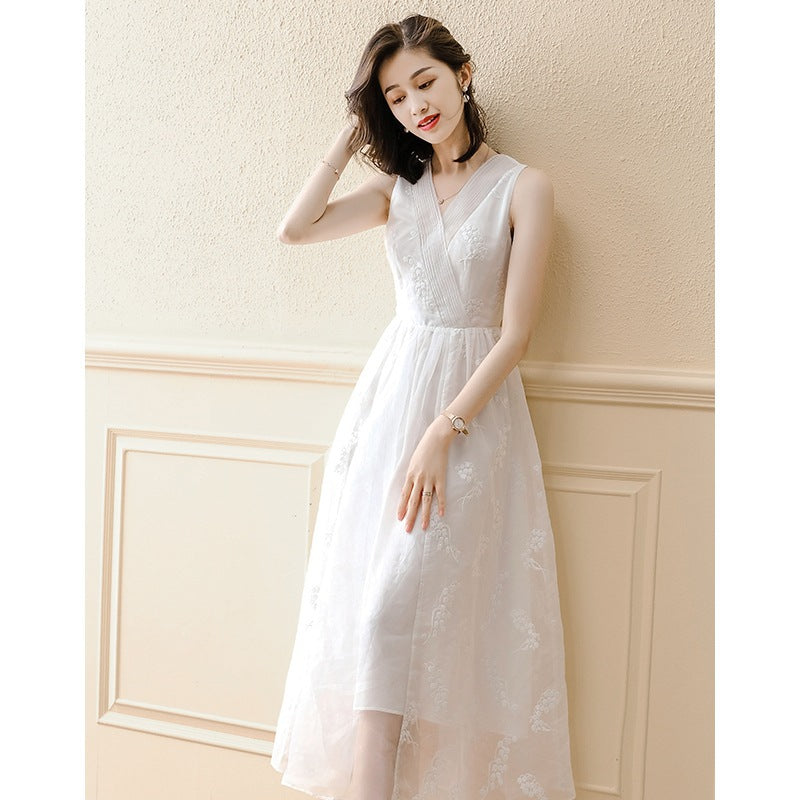 Women's Chiffon White Sleeveless Strap Dress