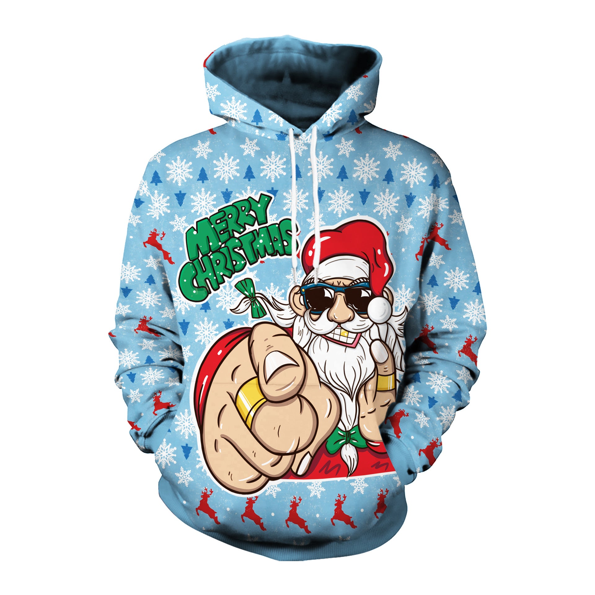 Festive Elk Christmas Print Couple Hooded Sweater