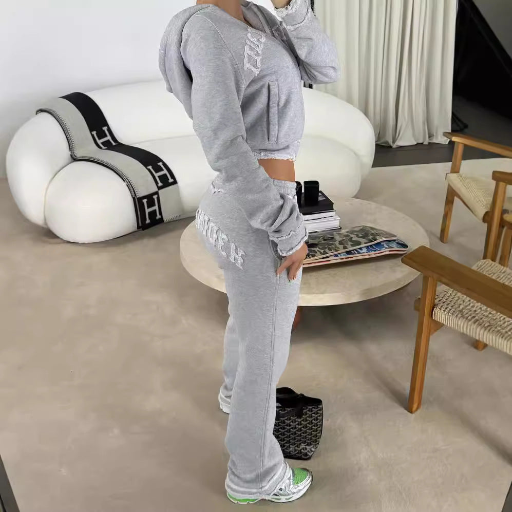 Casual Cropped Hoodie & Trousers Set