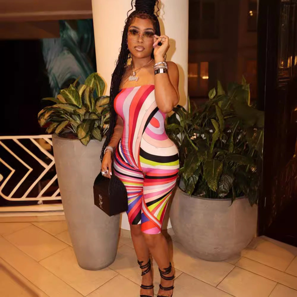 Floral Print Chest Wrap Jumpsuit for Street Style