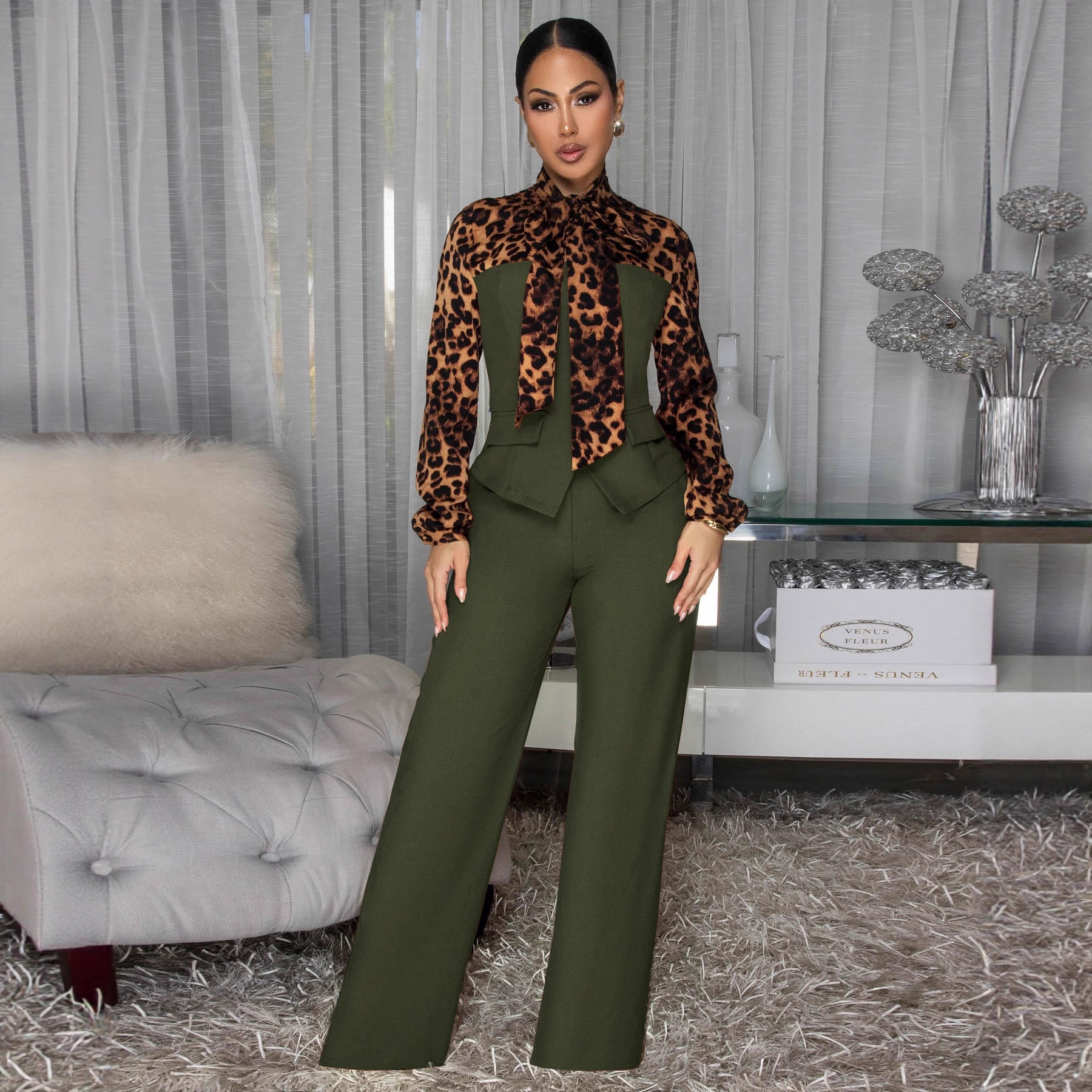 Elegant Lace-Up Wide-Leg Chiffon Jumpsuit