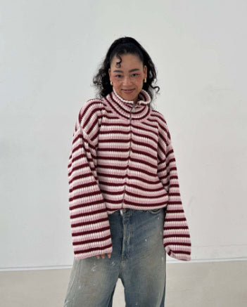 Womens Round-neck Sweater Coat for Autumn and Winter Warm and Casual