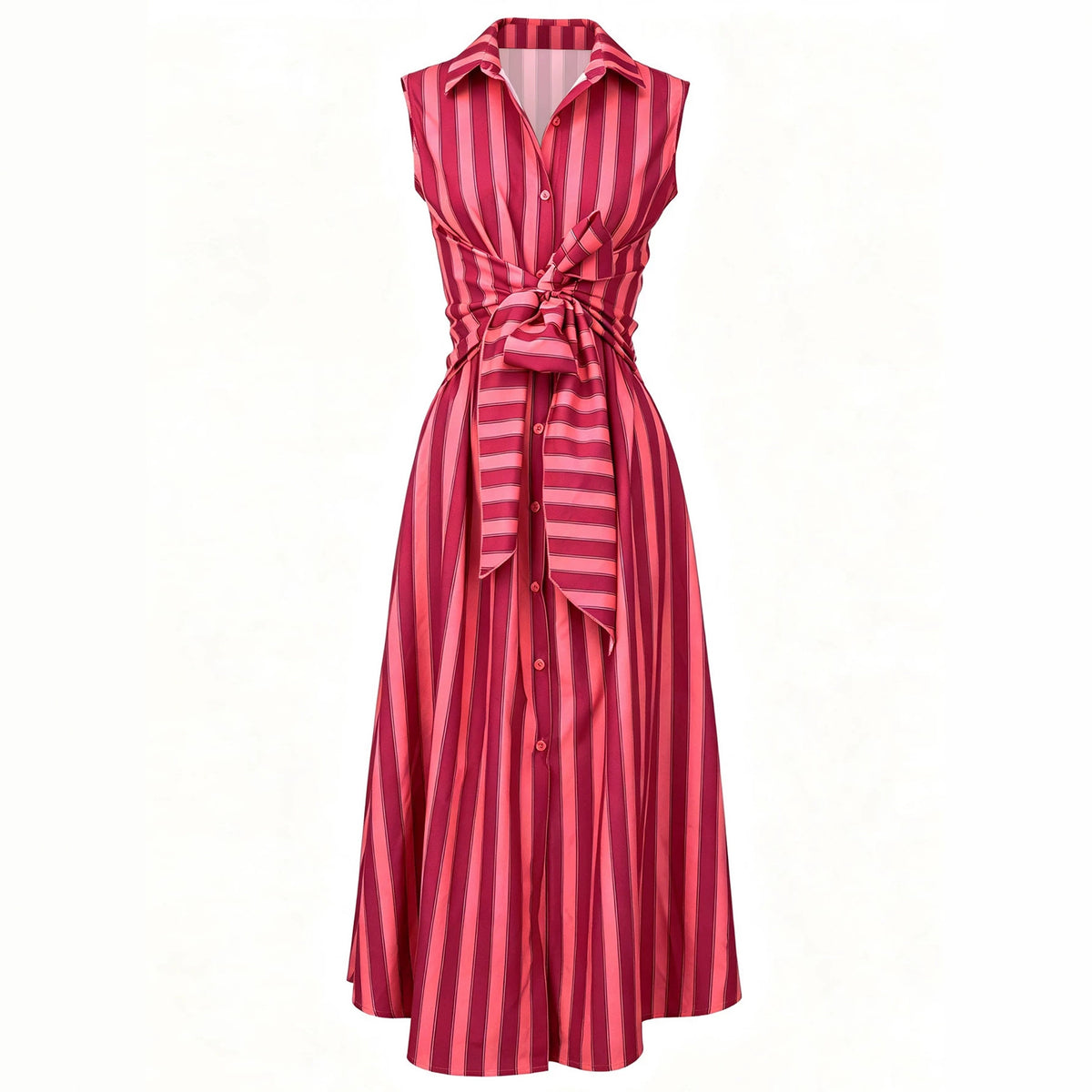 Chic Striped V-Neck Belted A-Line Maxi Dress
