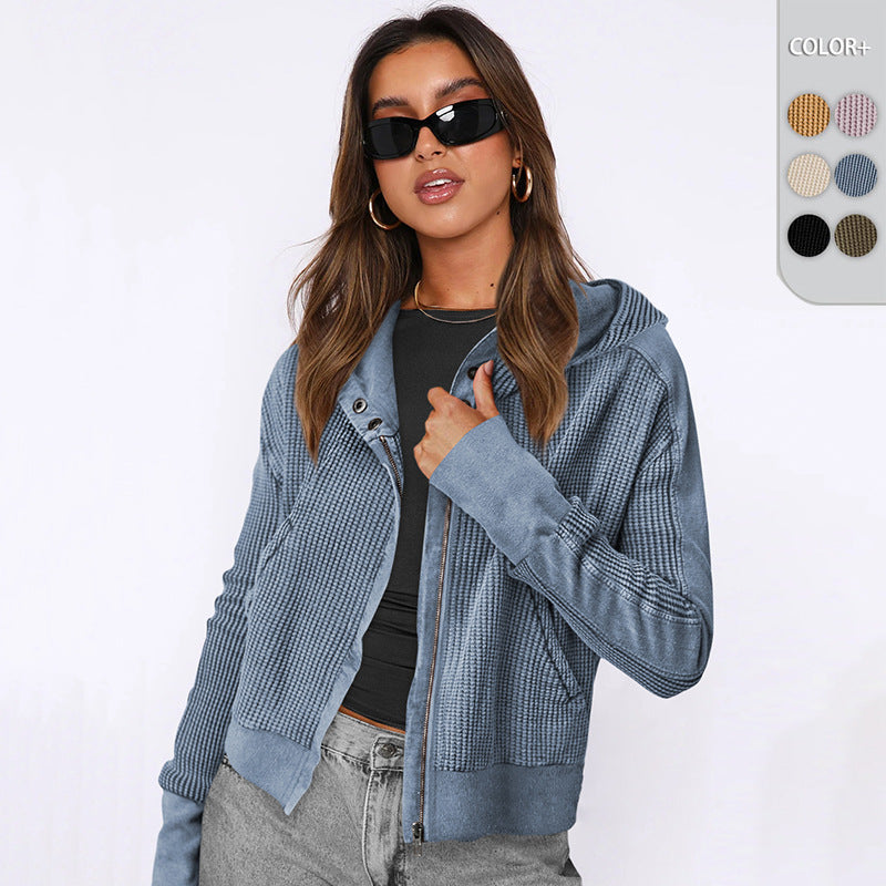Casual Patchwork Zip-Up Long Sleeve Cardigan Sweater