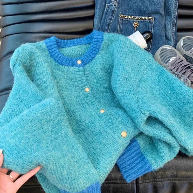 Spring and Autumn Thick Idle Style Small Knitted Cardigan Top
