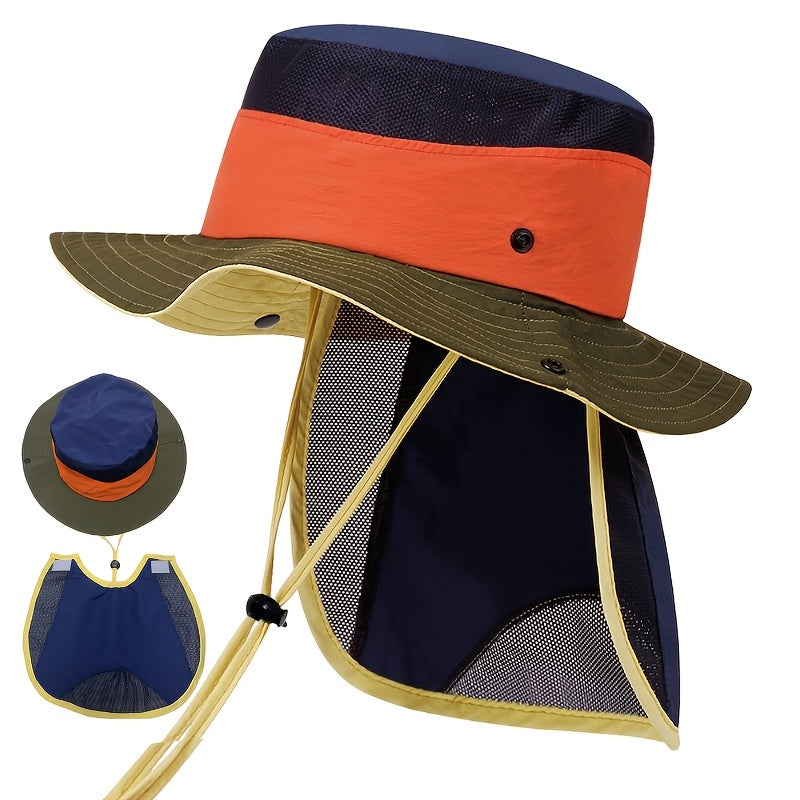 Toddler Sun Hat with Patchwork Design and Detachable Shawl
