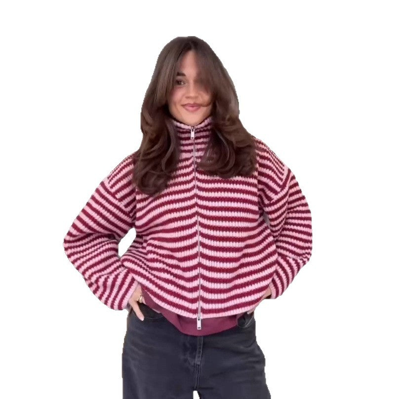 Womens Round-neck Sweater Coat for Autumn and Winter Warm and Casual