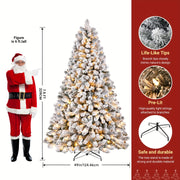 Snow Flocked Xmas Tree – 4–9ft, Warm Lights, Foldable Base