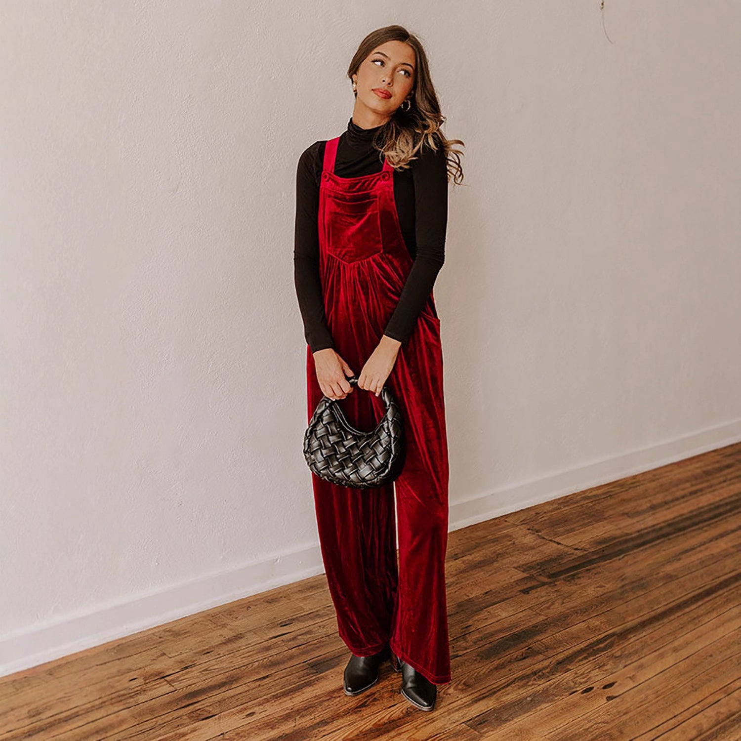 Womens Velvet Buttoned Ethnic-Style Jumpsuit