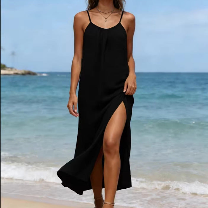 European and American Womens Fashionable Strap Maxi Dress for Vacation and Home