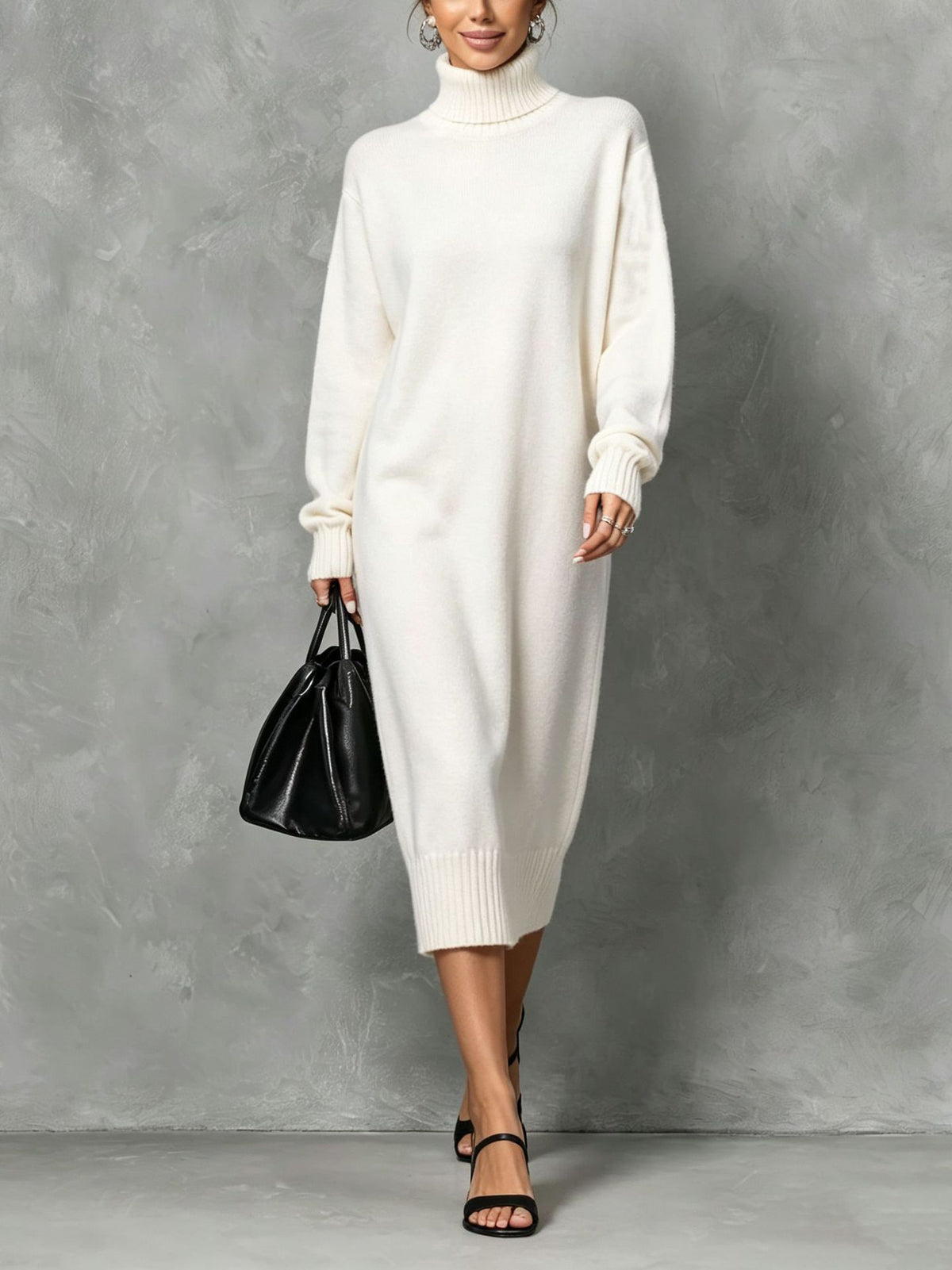Casual and Comfortable Turtleneck Sweater Dress