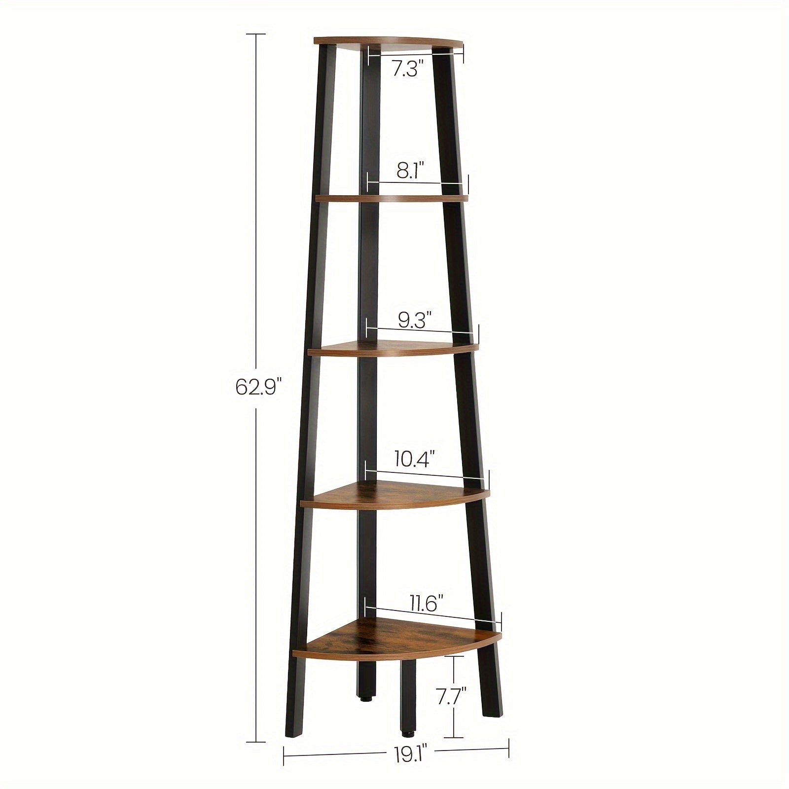 5-Tier Tall Corner Shelf Stand - Heavy-Duty Wood & Black Frame Freestanding Narrow Space-Saving Shelving Unit, Adjustable Height Legs & -Tip Design, 62.6" Height for, Bedroom, Entryway - Bookcase…