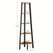 5-Tier Tall Corner Shelf Stand - Heavy-Duty Wood & Black Frame Freestanding Narrow Space-Saving Shelving Unit, Adjustable Height Legs & -Tip Design, 62.6" Height for, Bedroom, Entryway - Bookcase…